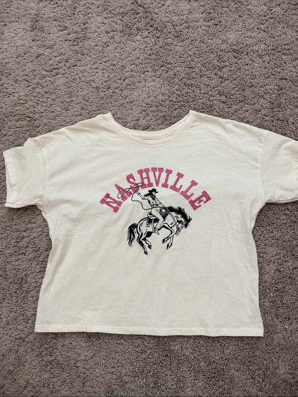 Nashville Graphic Crop Tee for Kids - Cream with Pink Print